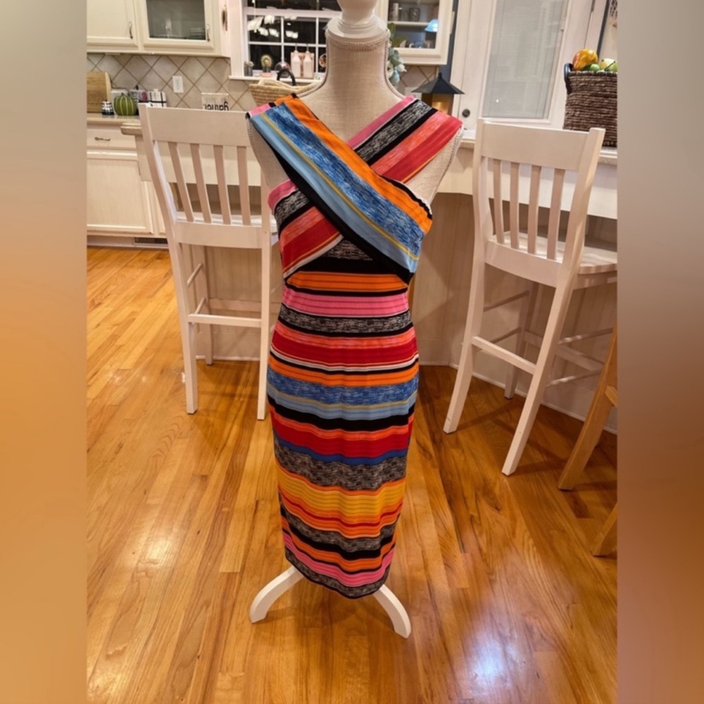 5 Twelve ribbed striped multicolored crossover midi dress